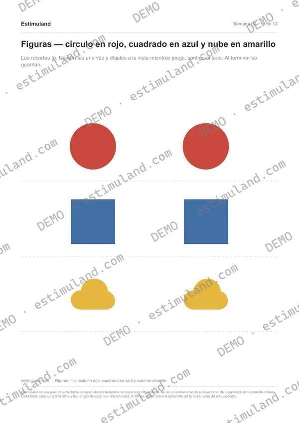 Figuras — círculo en rojo, cuadrado en azul y nube en amarillo