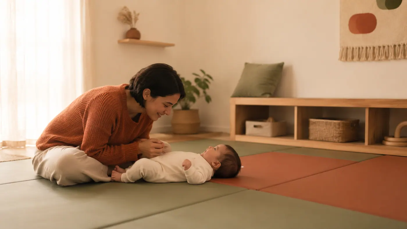 Una madre con su bebé en casa: tu cara a la distancia justa
