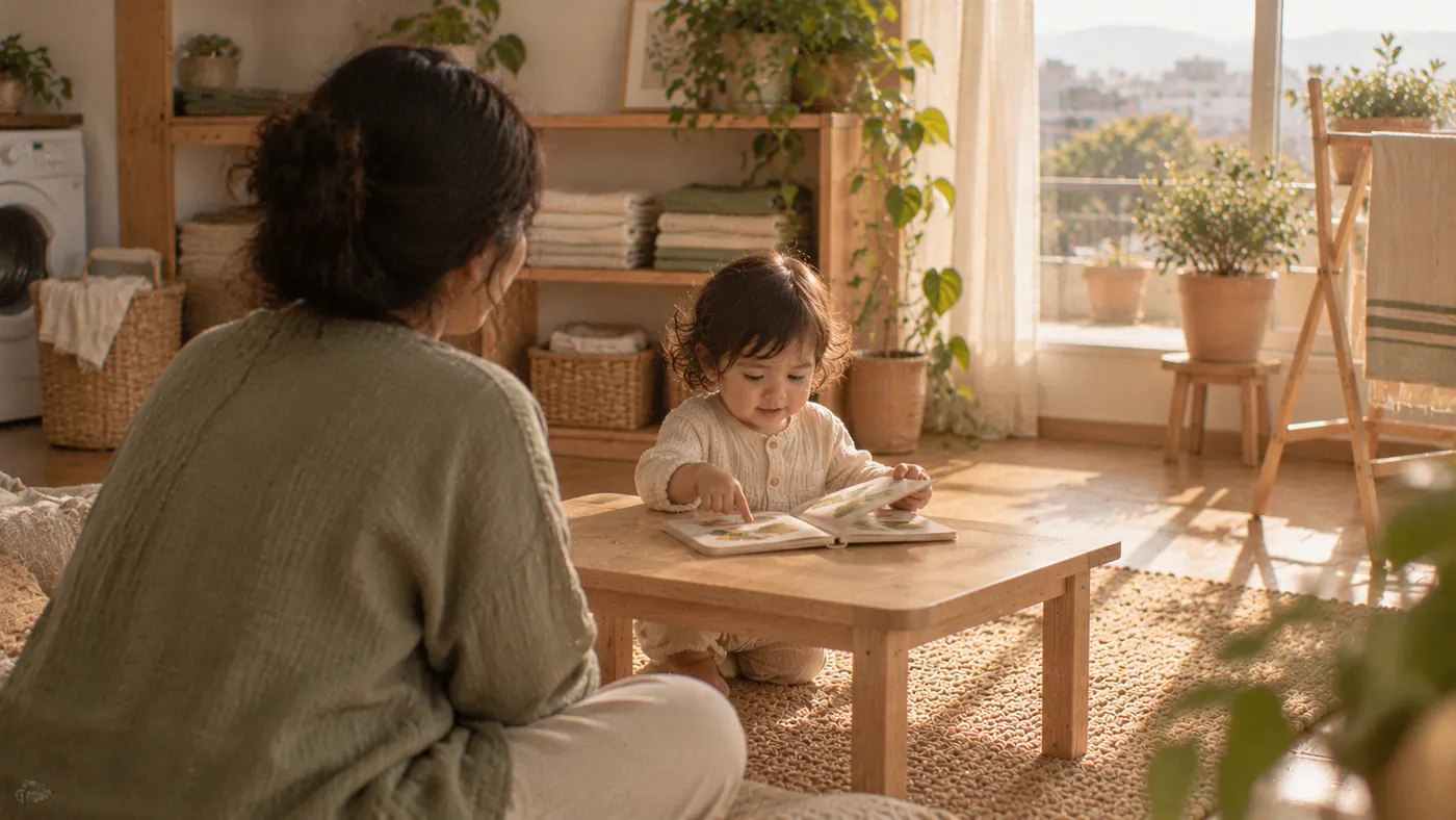 Una madre con su bebé en casa: preguntar y responder