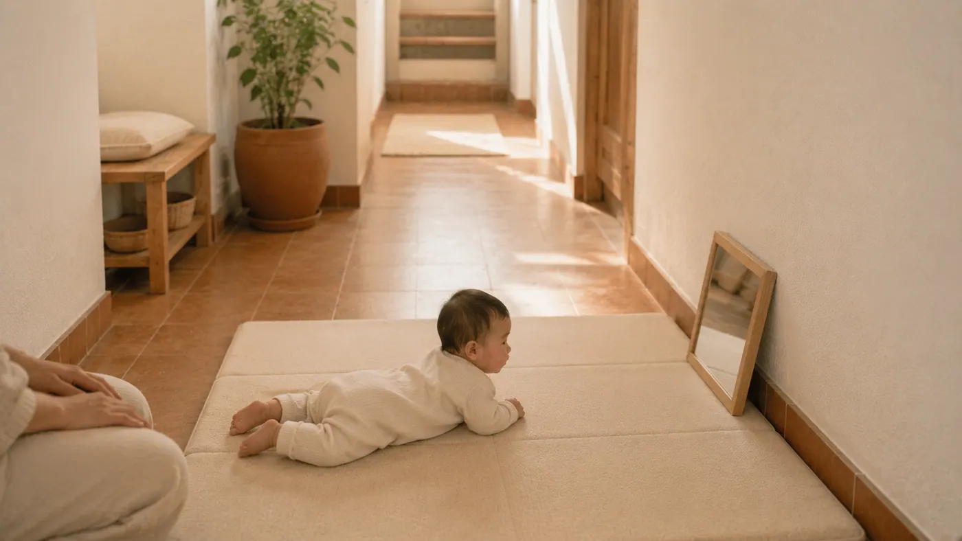 Una madre con su bebé en casa: el espejo y el que aparece ahí
